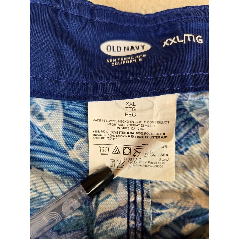 Vintage Old Navy Mens Board Shorts Blue White Tropical Floral Swim Trunks XXL - Picture 3 of 11